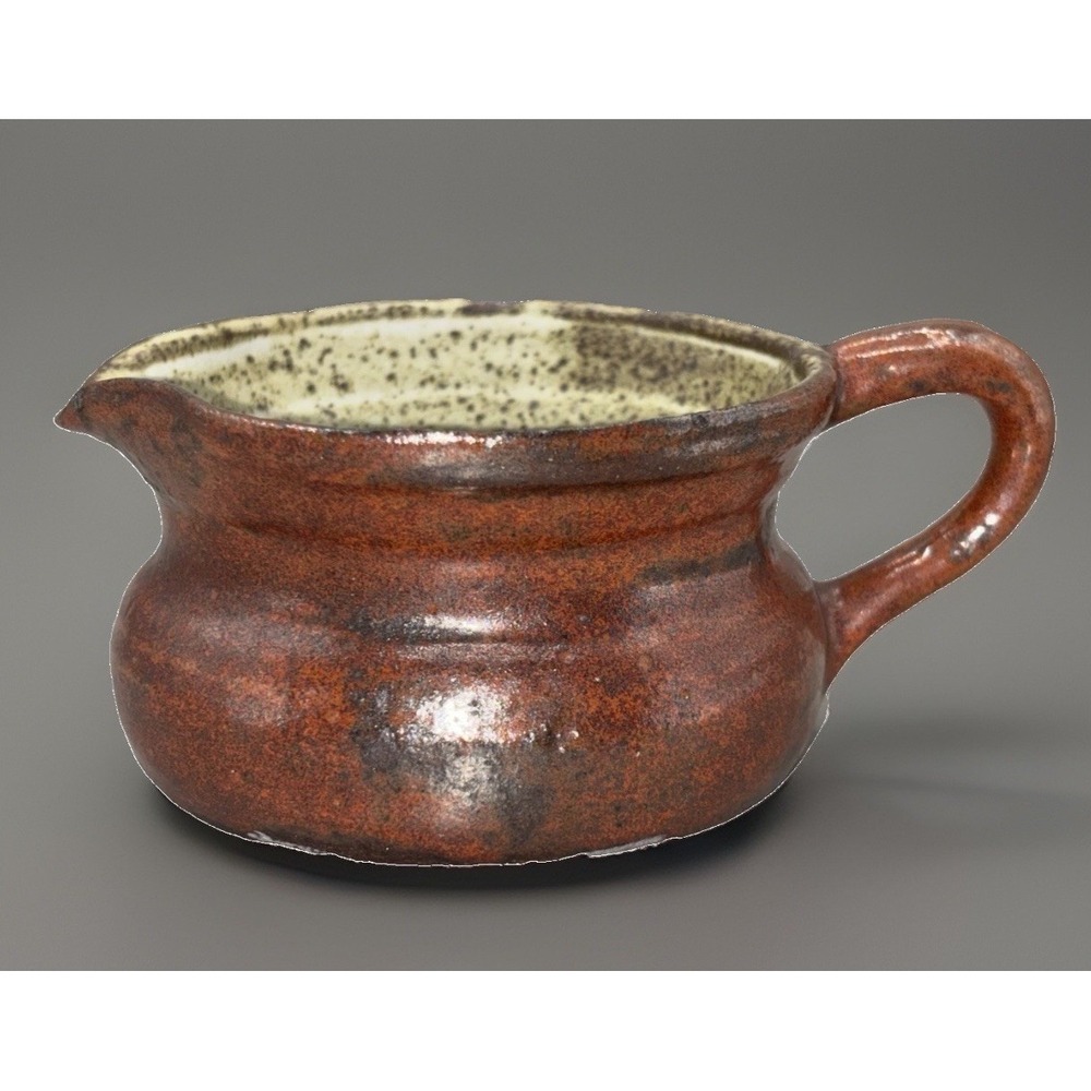 Ceramic Stoneware Pitcher Creamer Small Brown Cream Speckled Excellent Condition